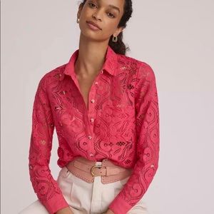 Pink lace button front blouse from MAEVE by ANTHROPOLOGIE; size 14